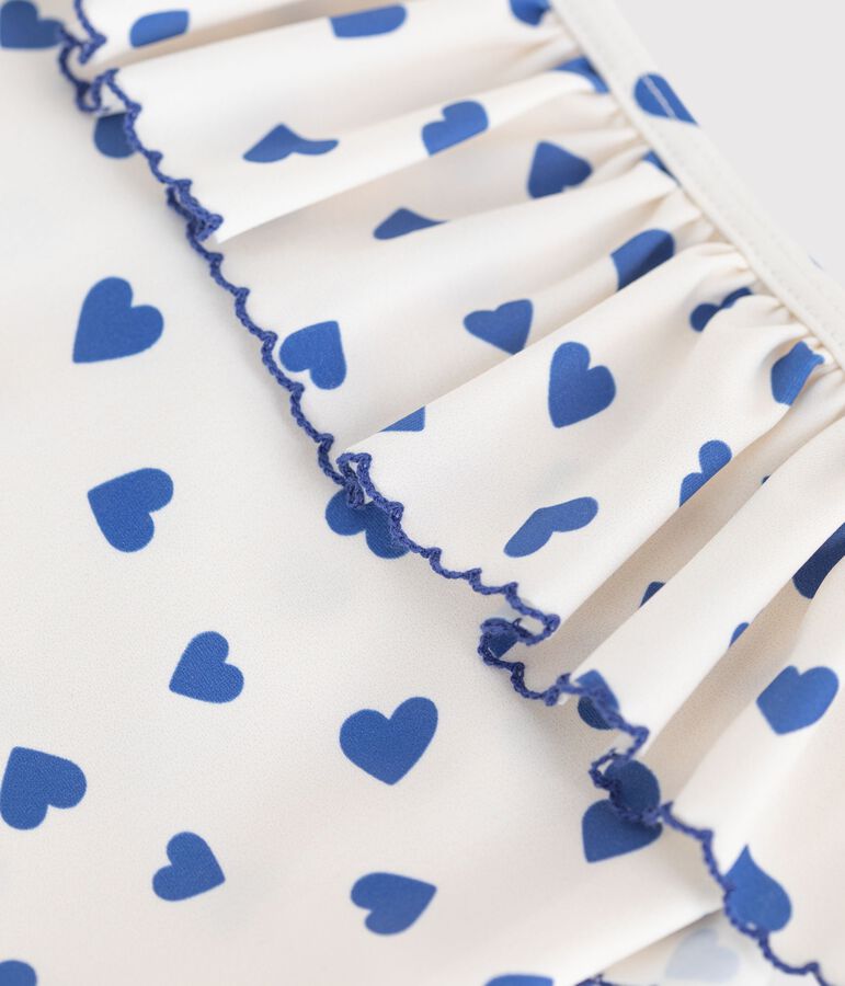 Costume da bagno intero con stampa a cuori bambina bianco/blu