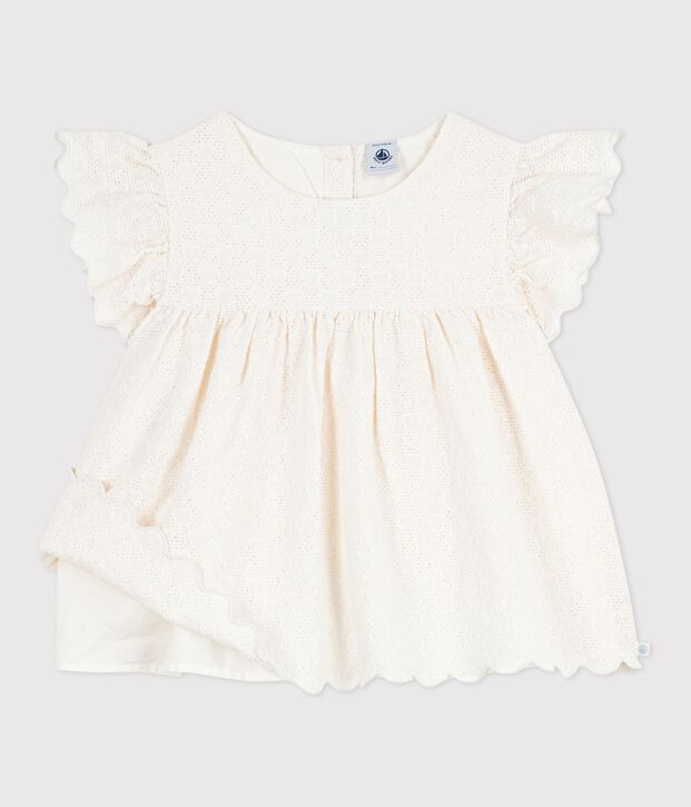 Blusa a maniche corte in cotone con motivo a cuori bambina bianco