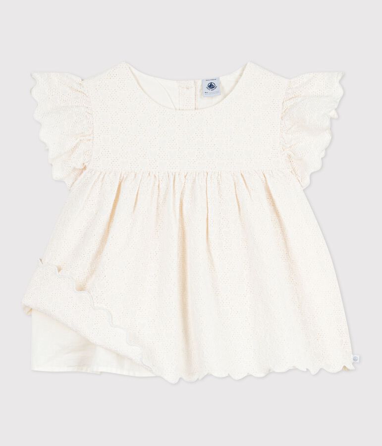 Blusa a maniche corte in cotone con motivo a cuori bambina bianco MARSHMALLOW