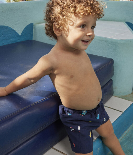 Shorts mare in materiale riciclato per bebè blu MEDIEVAL/bianco MULTICO
