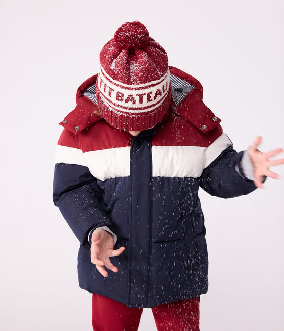 Cuffietta in maglia foderata in pile Petit Bateau bambino rosso AMARANTE/ MARSHMALLOW