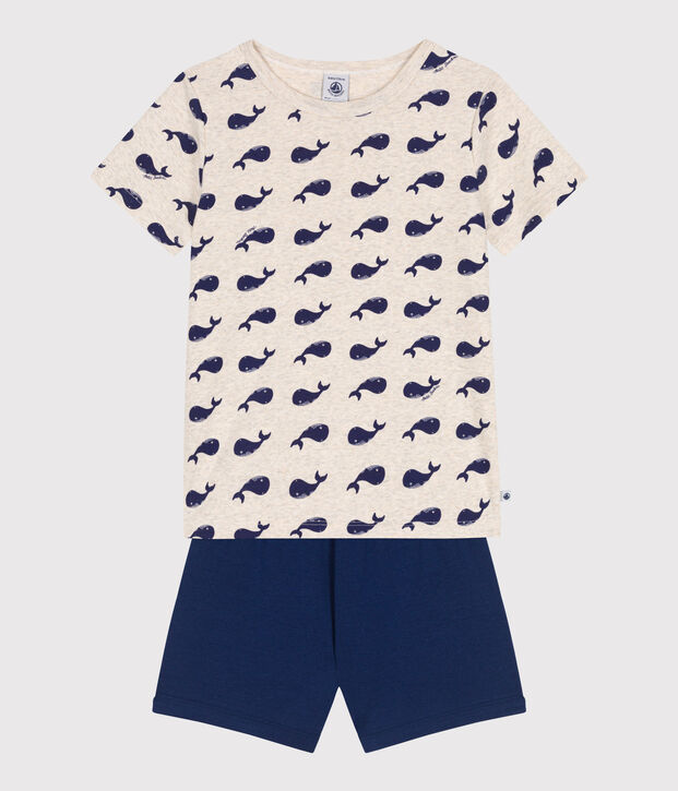 Pigiama short in cotone fantasia balene bambino blu/multicolore