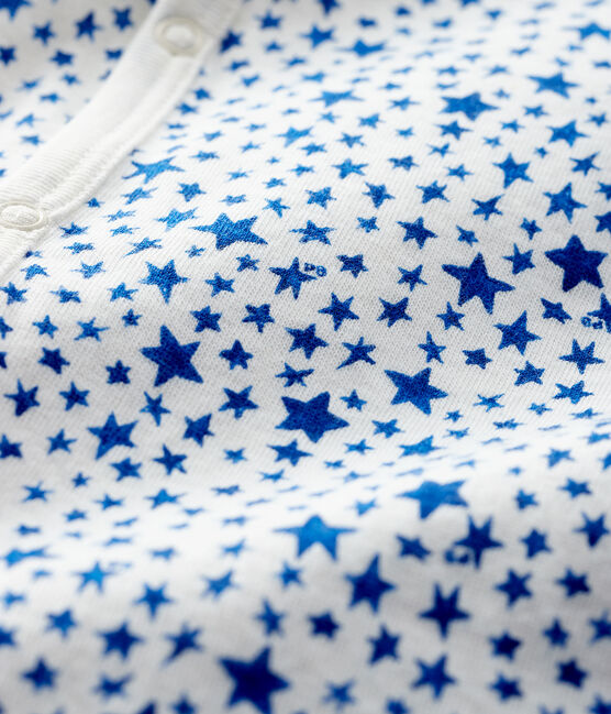 Tutina senza piedi a stelle blu bebè in tubique bianco MARSHMALLOW/blu MAJOR