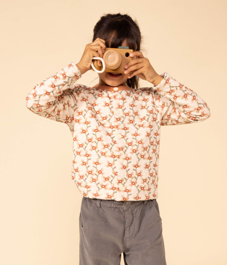 Cardigan fantasia in tubique trapuntato bambina ecru/multicolore