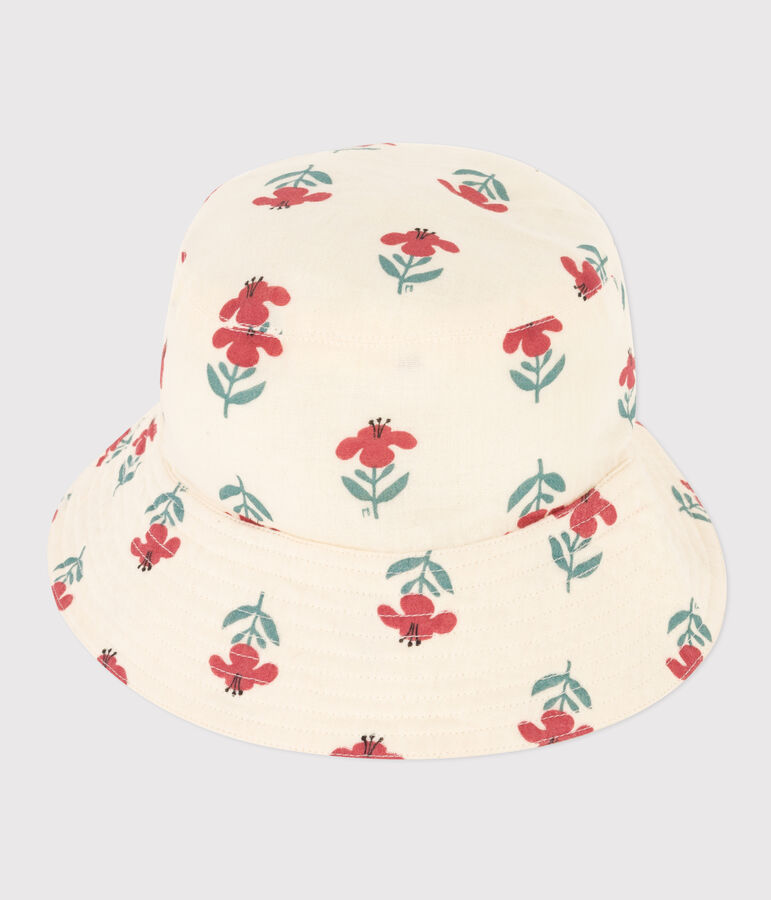 Cappellino in garza di cotone a fiori bambina ecru/multicolore