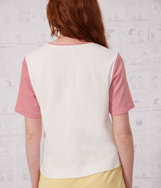 Pigiama corto Petit Bateau X Snoopy donna in cotone bianco MARSHMALLOW/bianco MULTICO