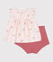 Completo nascita due pezzi in cotone con blusa a volant rosa FLEUR/bianco MULTICO