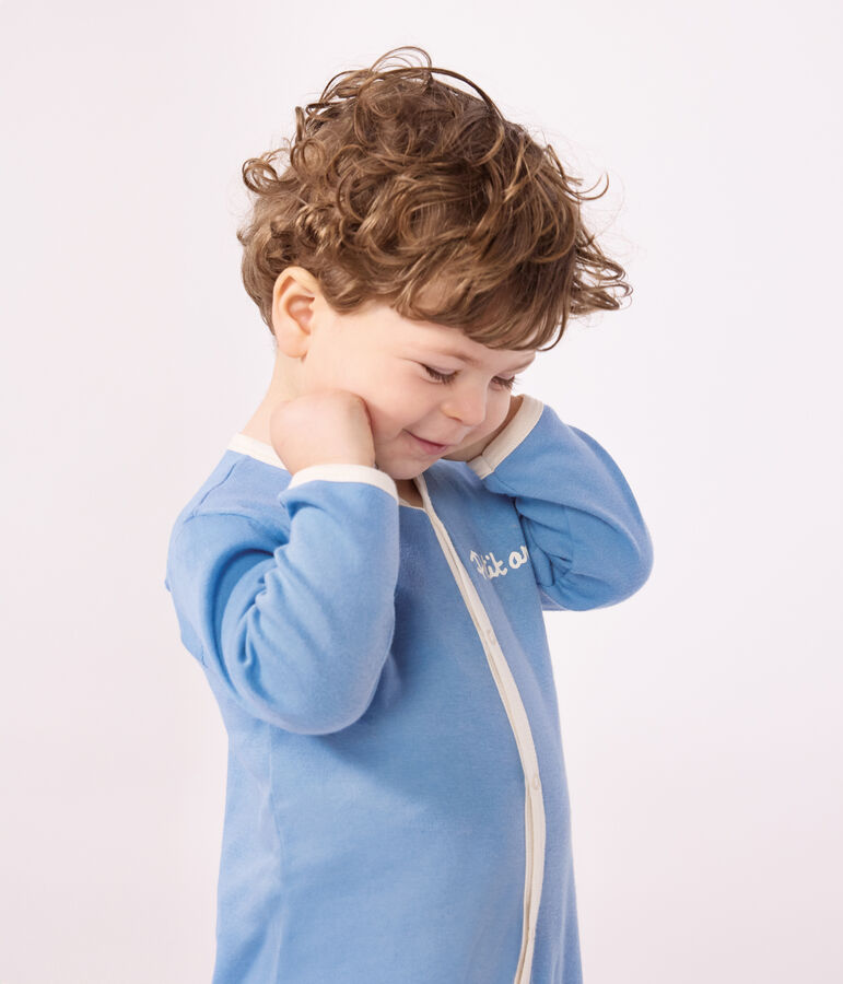 Pigiama in cotone tinta unita neonato blu