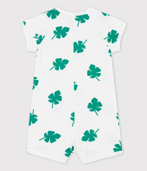 Tutina corta da beb&egrave; in molleton con stampa vegetale bianco/verde