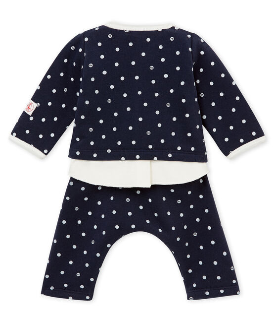 Coordinato tre pezzi bebé femmina a pois blu SMOKING/bianco MARSHMALLOW