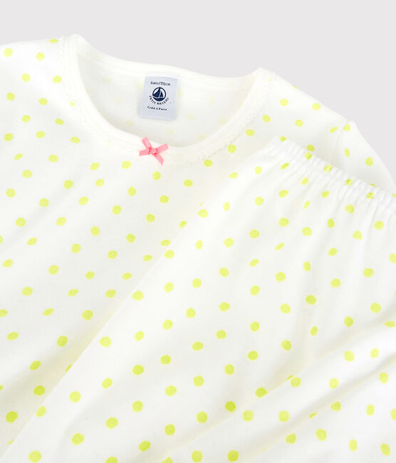 Pigiama a pois gialli bambina in cotone bianco MARSHMALLOW/ SUNNY