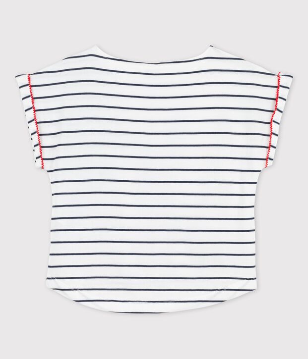 T-shirt a maniche corte in cotone bambina bianco/blu