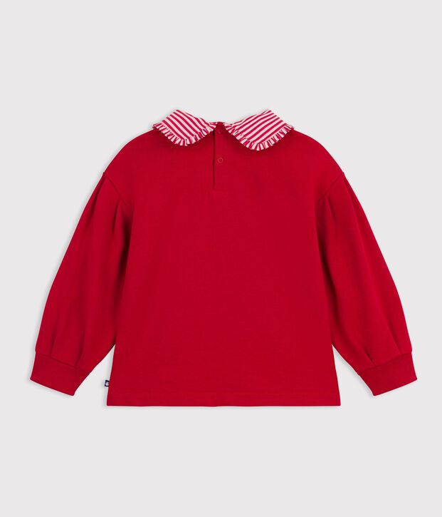 Felpa con colletto in cotone tinta unita bambina rosso