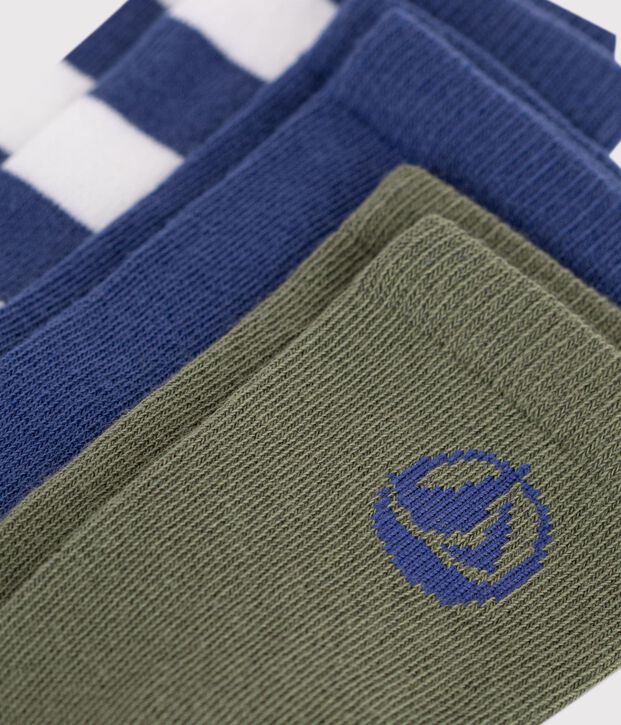 3 paia di calzini in cotone a righe e tinta unita bambino multicolore