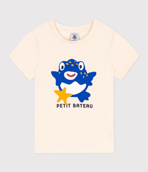 T-shirt bambina in cotone stampato ecru