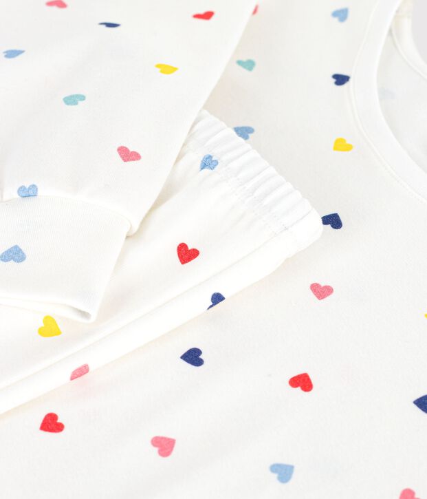 Pigiama in cotone ed elastan con stampa a cuori donna bianco/multicolore