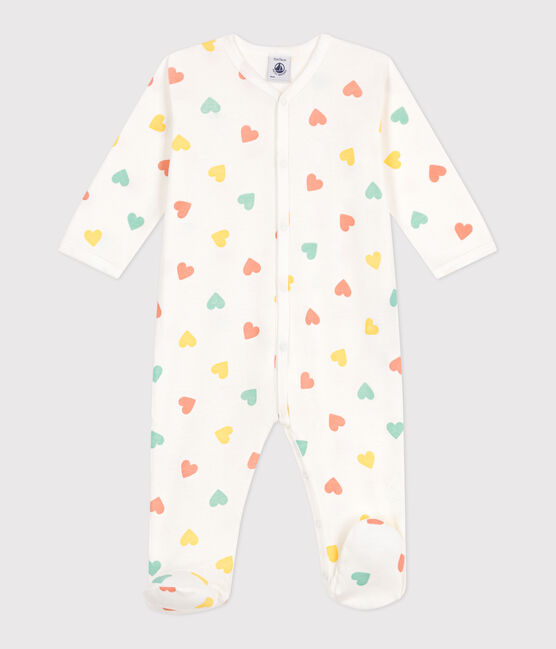 Pigiama in cotone a cuori neonato bianco MARSHMALLOW/bianco MULTICO
