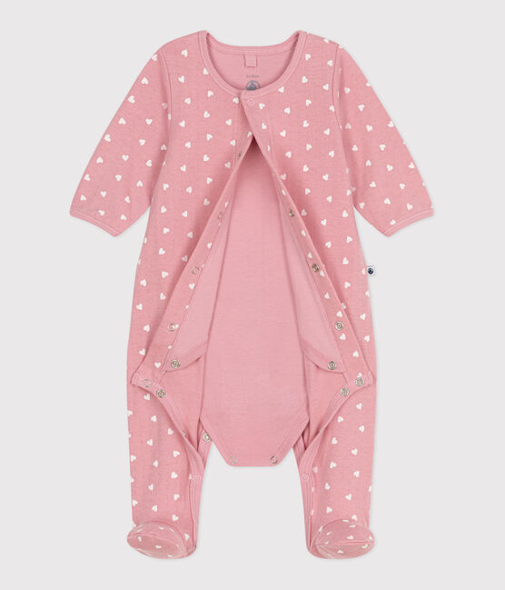 Bodyjama in tubique a cuoricini neonato rosa CHARME/bianco MARSHMALLOW