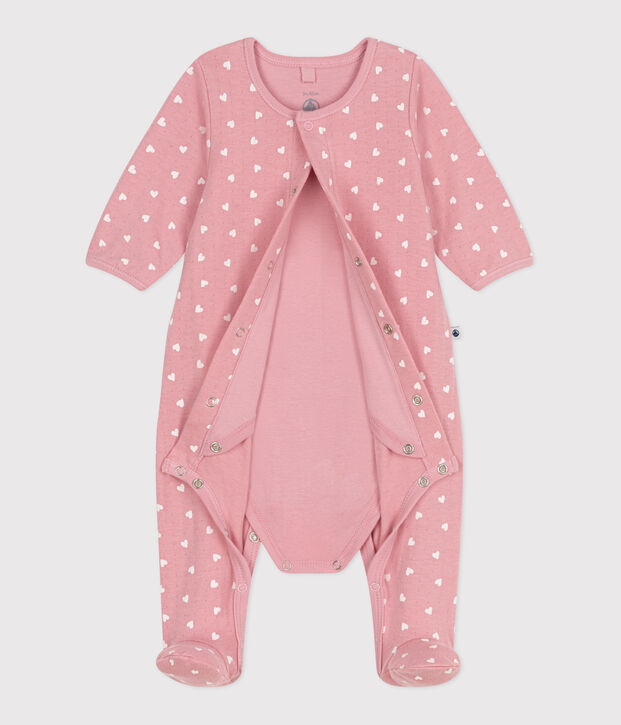 Bodyjama in tubique a cuoricini neonato rosa/bianco