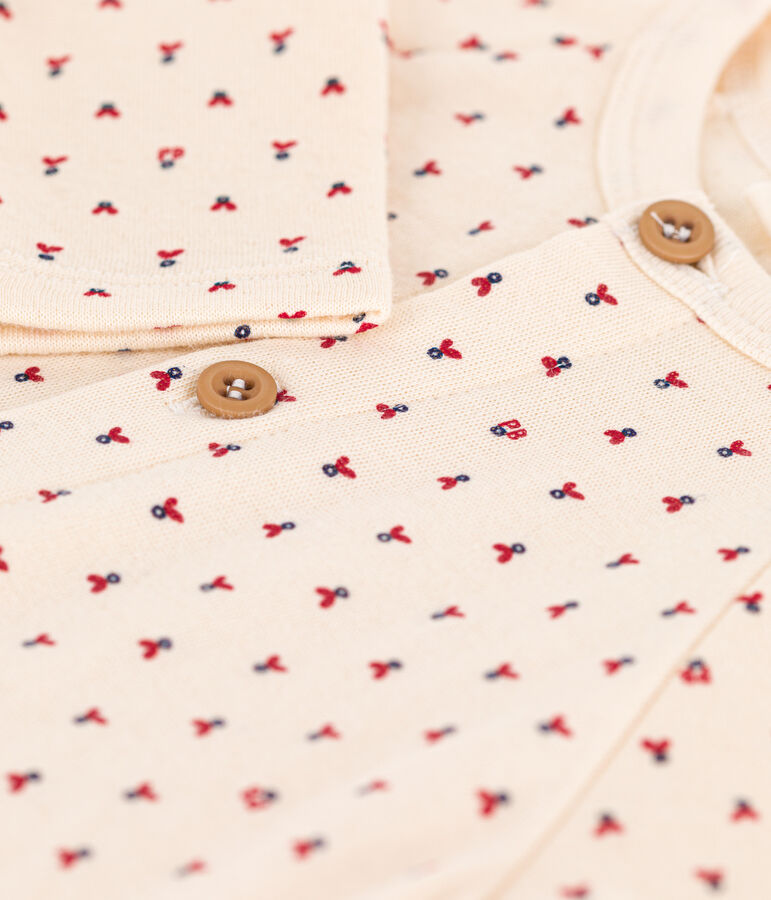 Tutina lunga beb&egrave; in tubique di cotone stampato ecru/multicolore