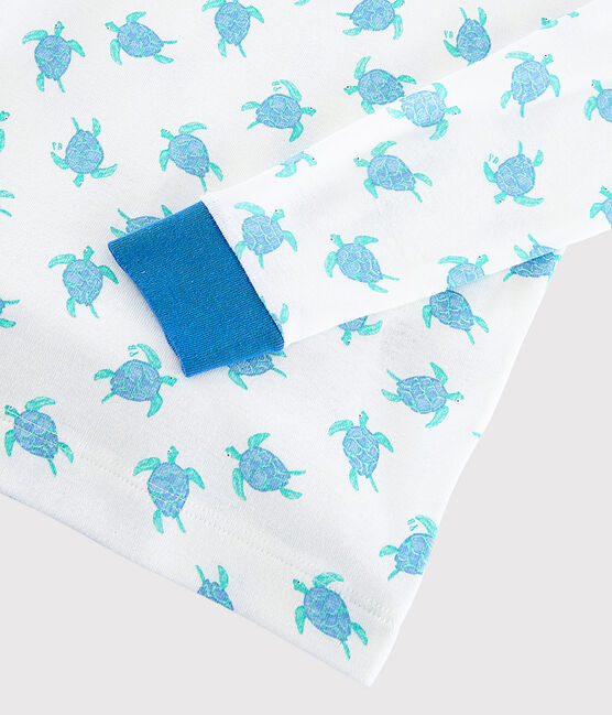 Pigiama snugfit fantasia tartarughe bambino-bambina in cotone bianco MARSHMALLOW/blu COOL