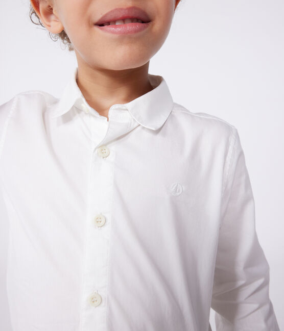 Camicia bambino a maniche lunghe in cotone tinta unita bianco ECUME