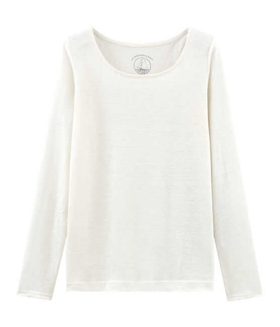 T-shirt maniche lunghe donna in lino bianco MARSHMALLOW