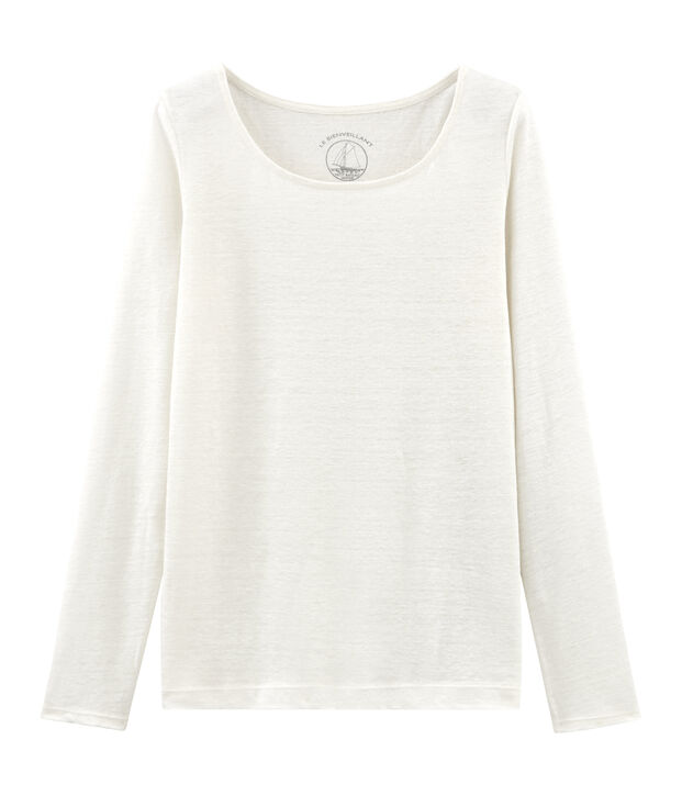 T-shirt maniche lunghe donna in lino bianco