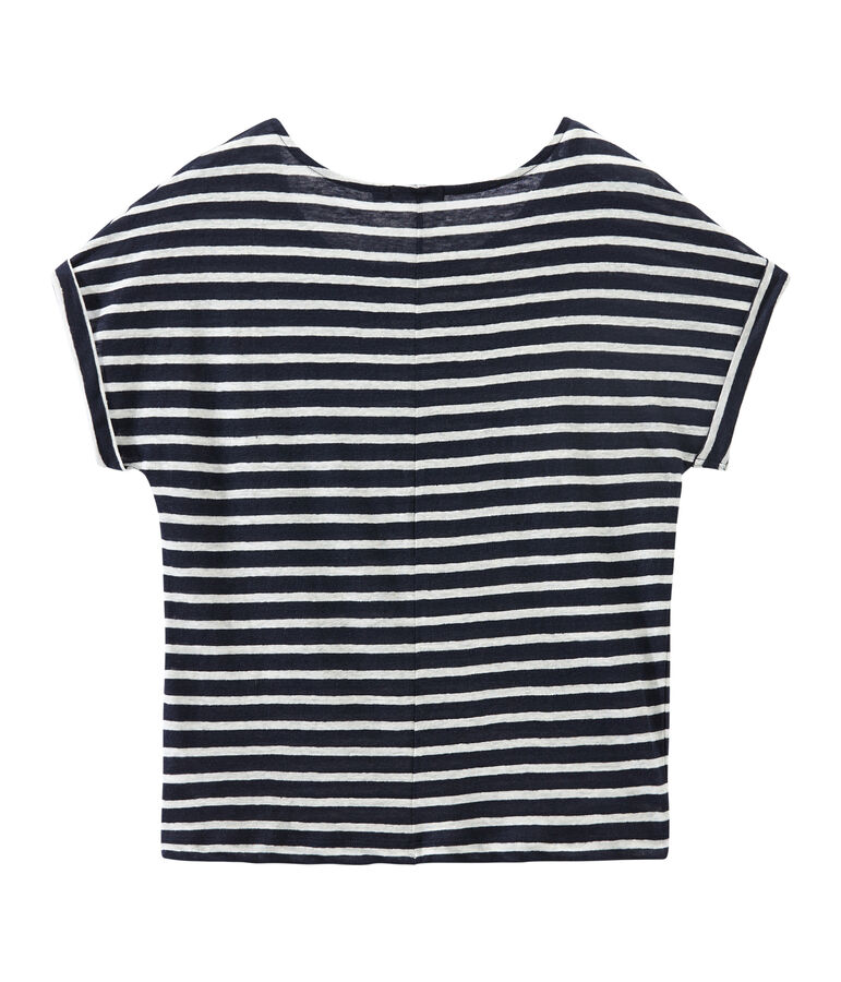 T-shirt donna in lino a righe blu SMOKING/bianco LAIT