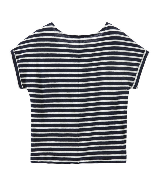 T-shirt donna in lino a righe blu SMOKING/bianco LAIT
