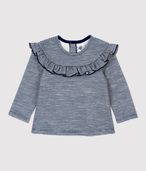 Blusa in lana e cotone bebè blu MEDIEVAL/bianco MARSHMALLOW