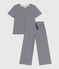 Pigiama a maniche corte e con gamba ampia in cotone a righe bambina blu SMOKING/bianco MARSHMALLOW