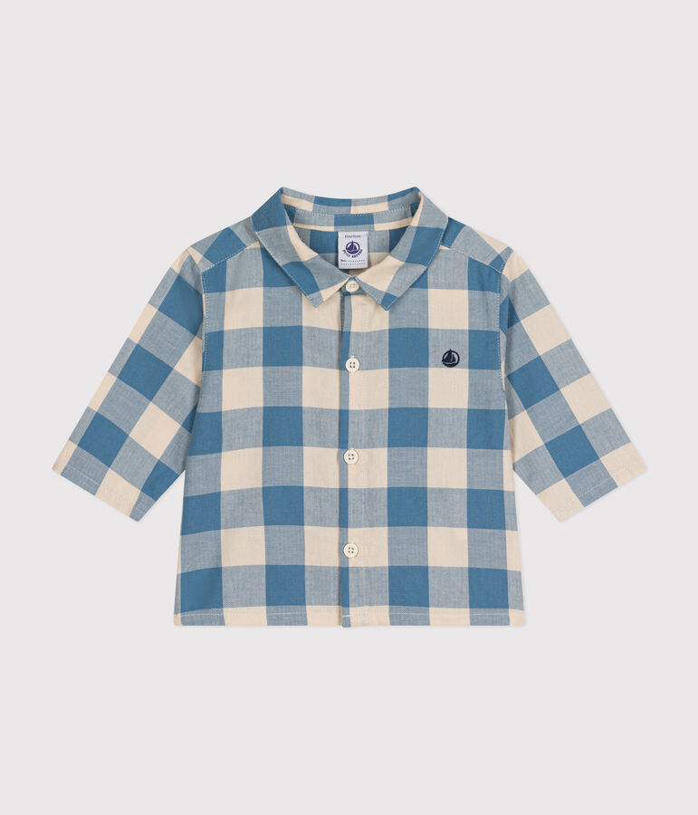 Camicia in flanella neonato blu/ecru