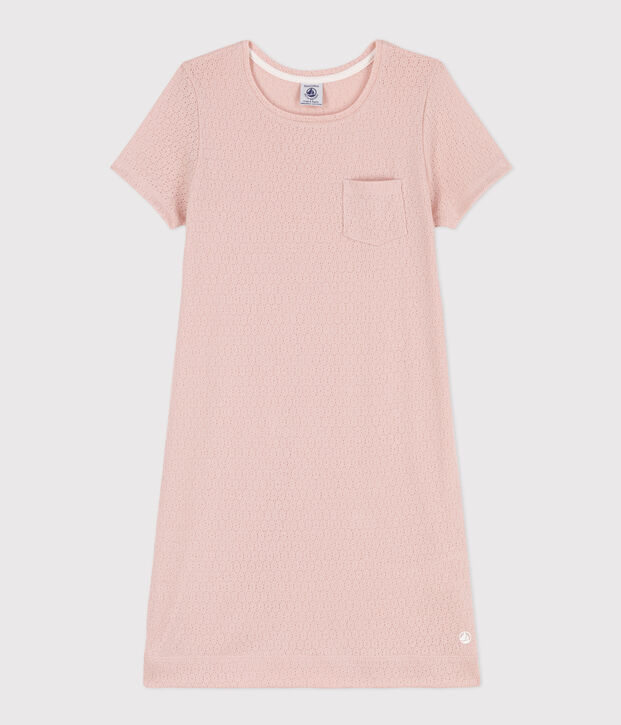 Camicia da notte bambina in cotone traforato tinta unita rosa