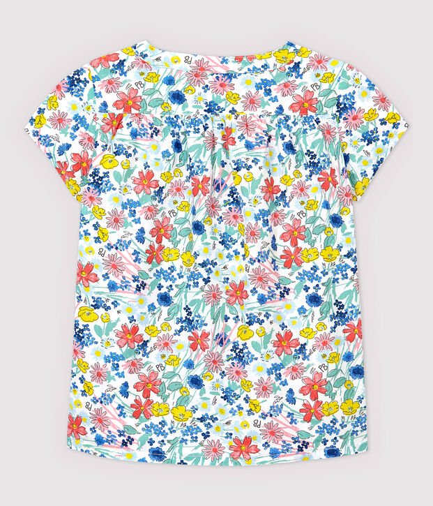 Camicione a manica corta in popeline bambina bianco/multicolore