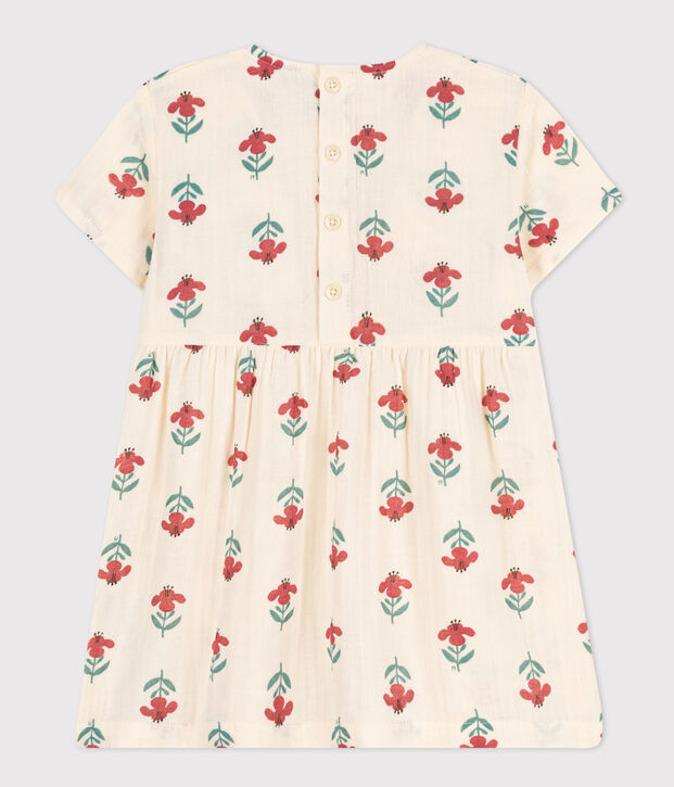Abito a maniche corte beb&egrave; in garza di cotone stampato ecru/multicolore