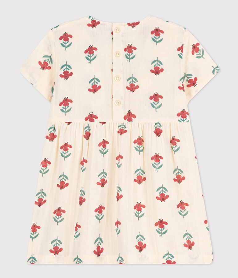 Abito a maniche corte beb&egrave; in garza di cotone stampato bianco AVALANCHE/ MULTICO