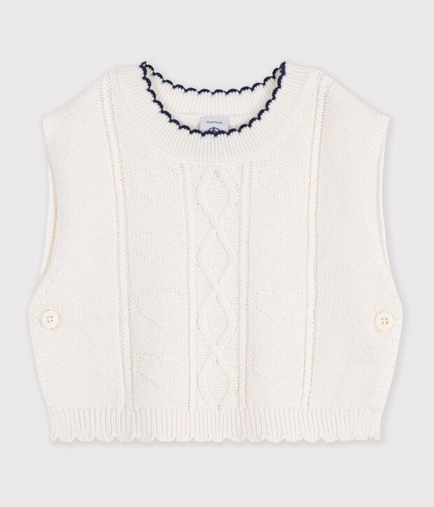 Pullover senza maniche in maglia di misto lana e cotone neonato bianco