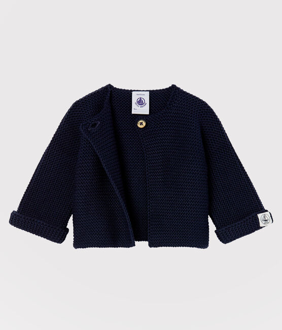 Cardigan bebè in tricot di cotone biologico blu SMOKING