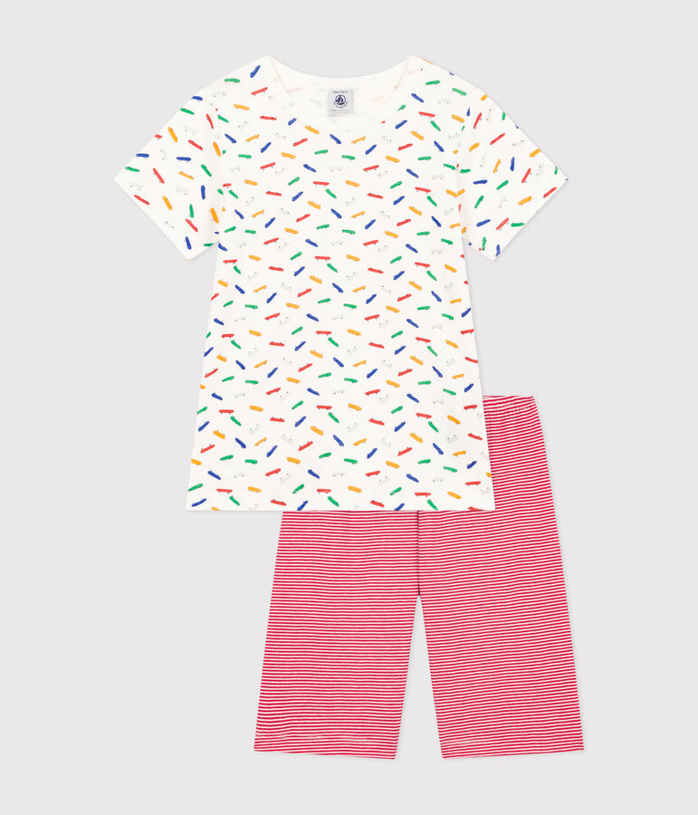 Pigiama short in cotone bambino bianco/multicolore