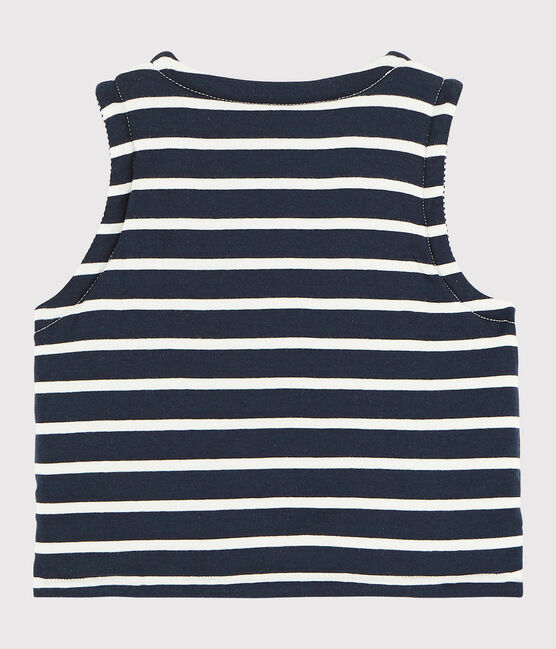 Gilè smanicato reversibile bebé a costine in ovatta blu SMOKING/bianco MARSHMALLOW