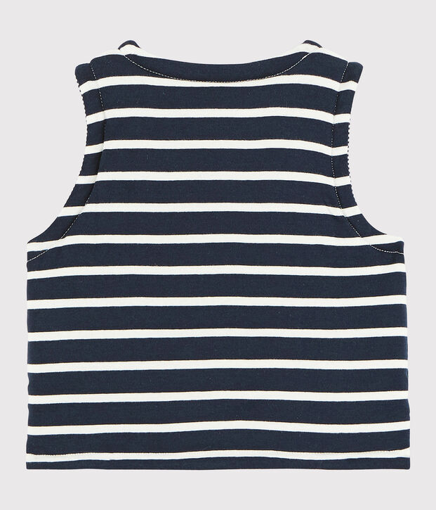 Gil&egrave; smanicato reversibile beb&eacute; a costine in ovatta blu/bianco