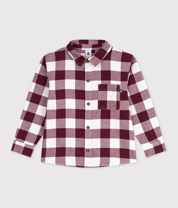 Camicia in cotone a quadri bambino marrone/beige