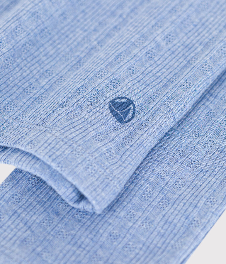 T-shirt a maniche lunghe con collo alla tunisina a effetto coste in tinta unita donna blu