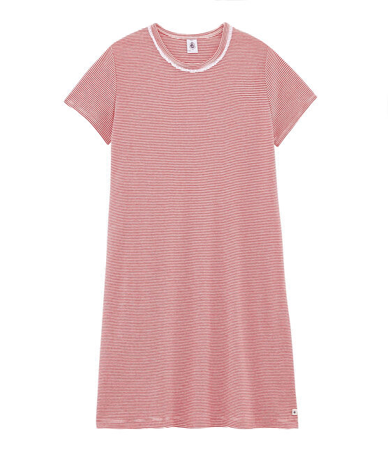 Camicia da notte ragazza a costine rosso TERKUIT/bianco MARSHMALLOW