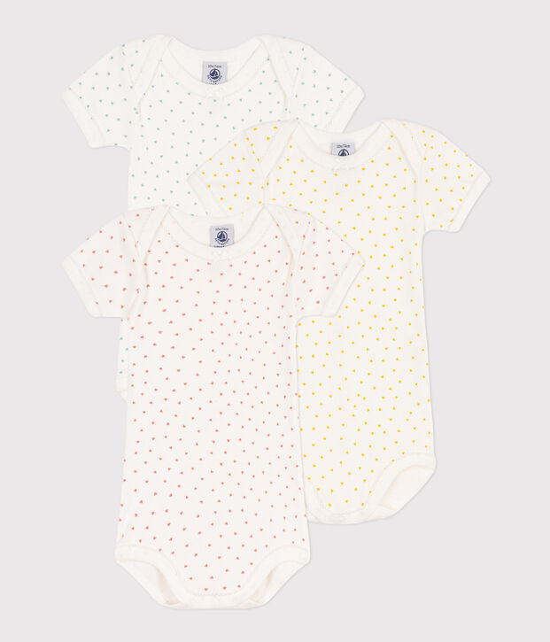 Confezione da 3 body manica corta con cuori in cotone multicolore