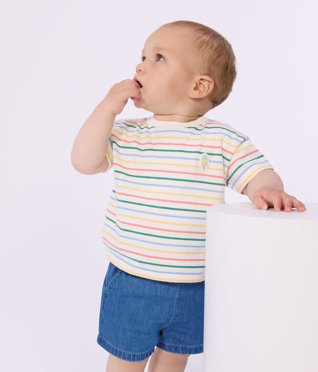 T-shirt a maniche corte in cotone a righe neonato bianco/multicolore