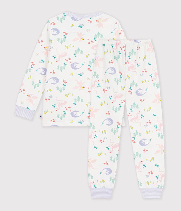 Pigiama bambino in tessuto felpato con draghi stampati bianco/multicolore