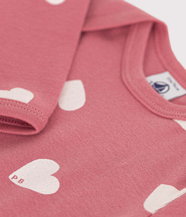 Body a maniche lunghe in cotone neonato rosa/bianco