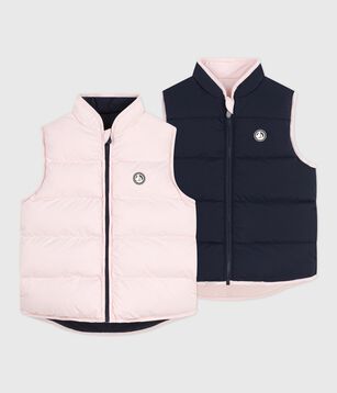 Piumino bambino senza maniche bicolore double face rosa/blu